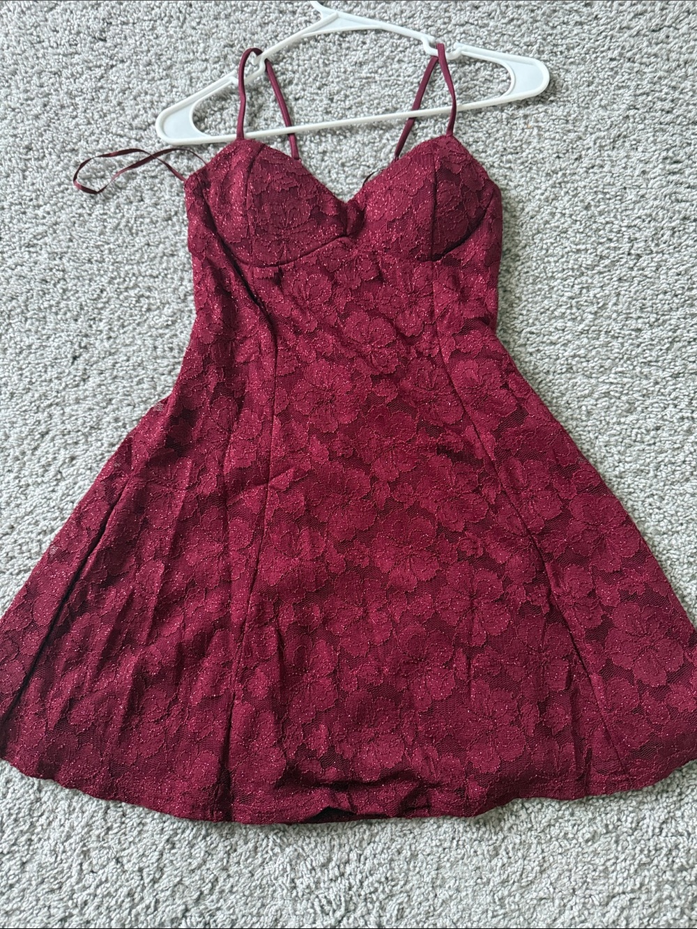 Love Culture Burgundy Lace Mini Dress with Spaghetti Straps